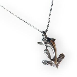 925 stamped dainty sterling silver dolphin necklace
